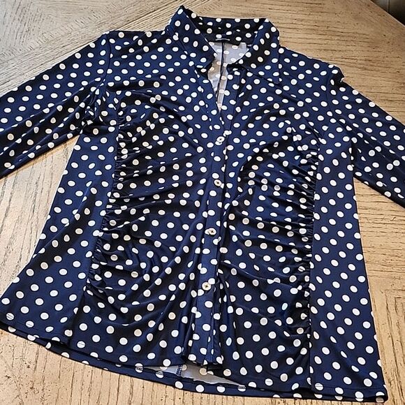 Polka Dot collared button down shirt quarter sleeve size M - Picture 4 of 10